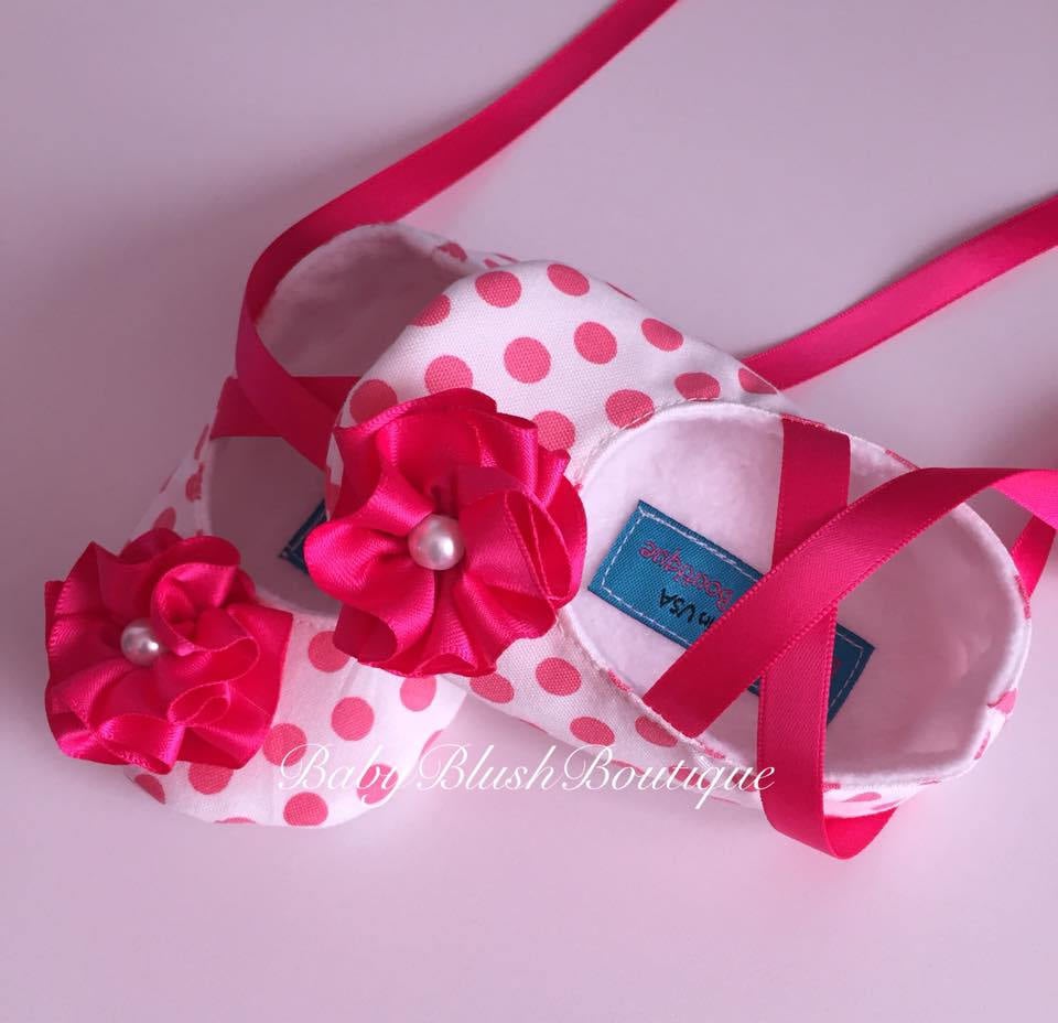 Hot Pink Polka Dot Baby Shoes Infant Girl Ballerina Slippers Bright Baby Outfit First Birthday Shoes Baby Shower Gift Boutique Shoes