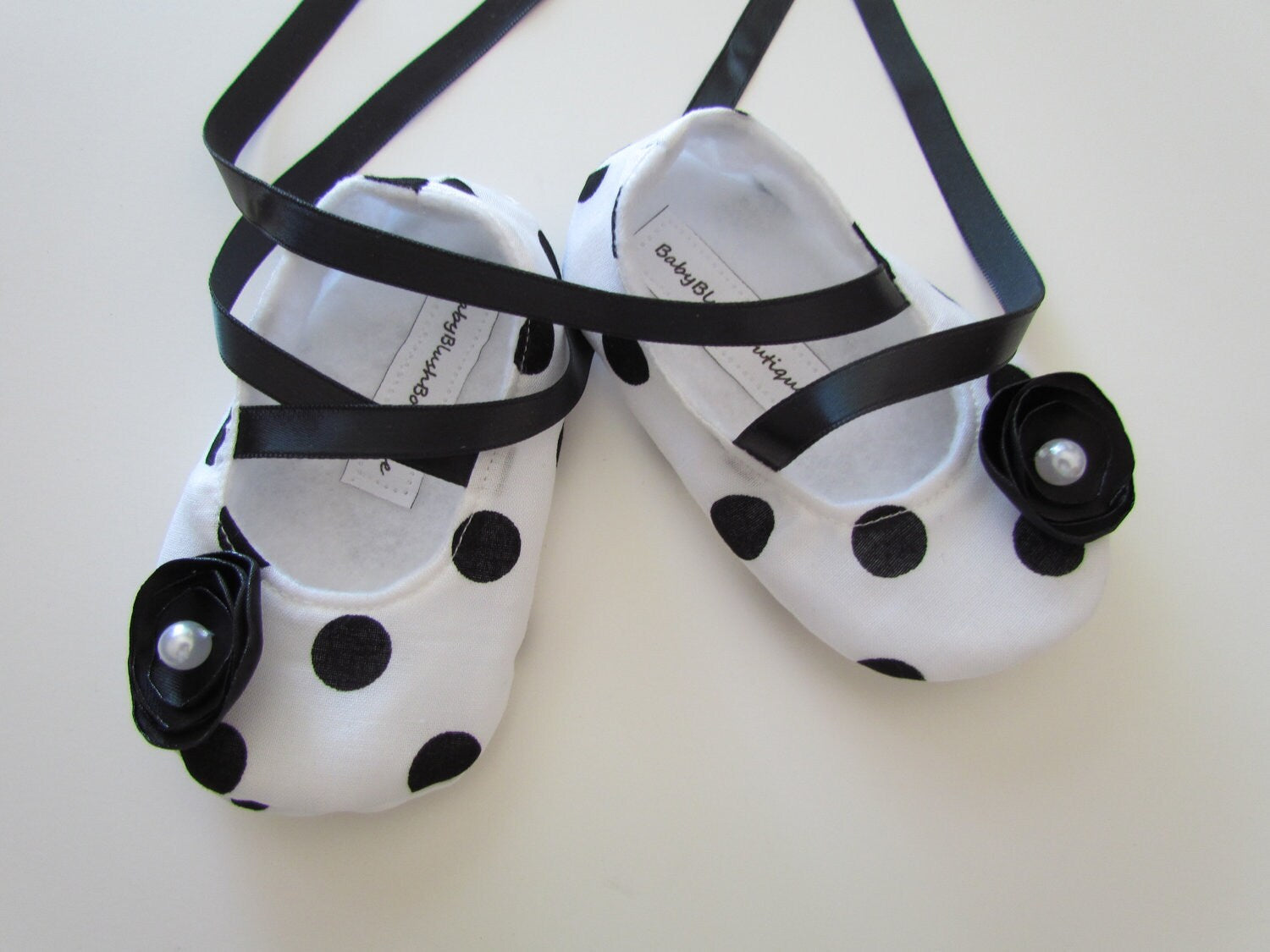 Black White Polka Dot Baby Ballerina Slippers  Classic Newborn Baby Shower Boutique Shoes