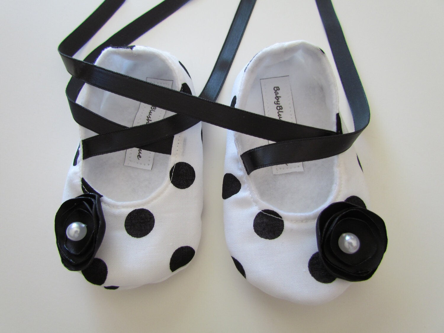 Black White Polka Dot Baby Ballerina Slippers  Classic Newborn Baby Shower Boutique Shoes