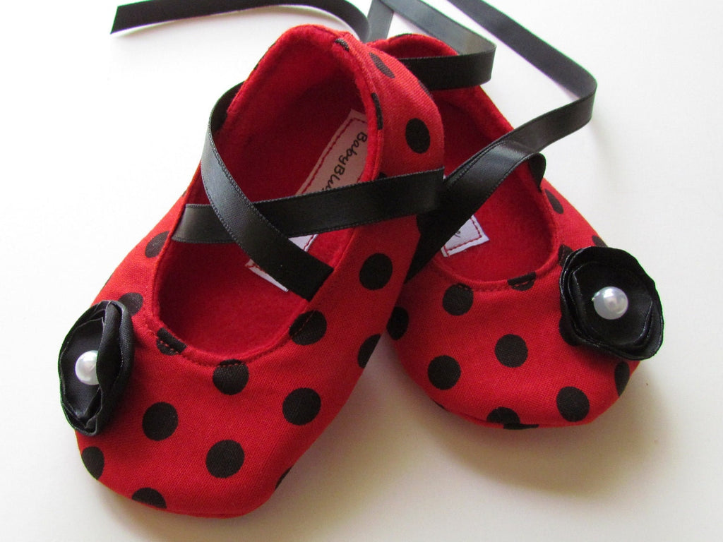 Red Polka Dot Baby Shoes Infant Girl Ballerina Slippers Minnie Inspired Baby Outfit First Birthday Shoes Baby Shower Gift Boutique Shoes