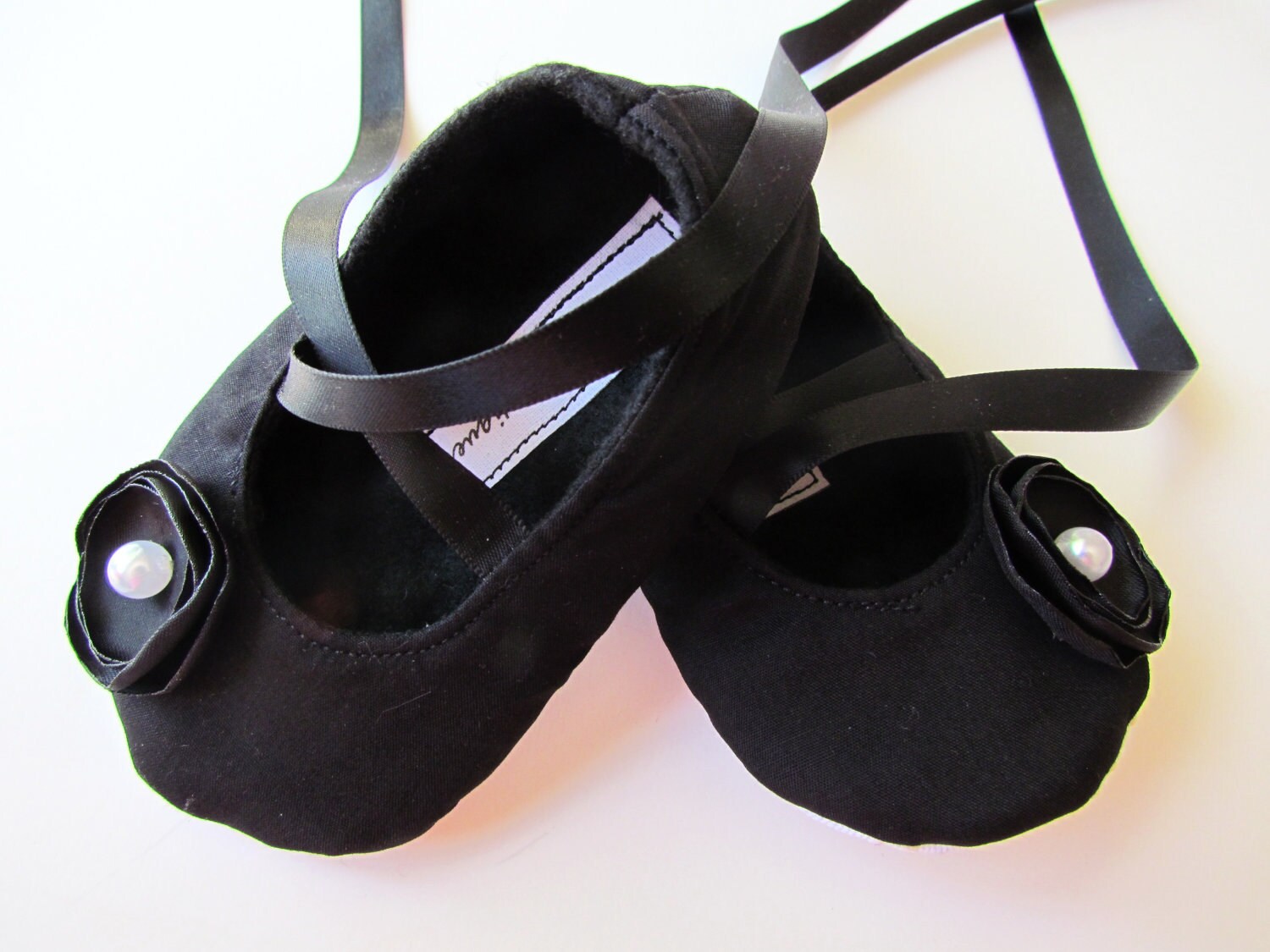 All Black Infant Ballerina Slippers  Soft Baby Dress Shoes, Newborn Photo Prop