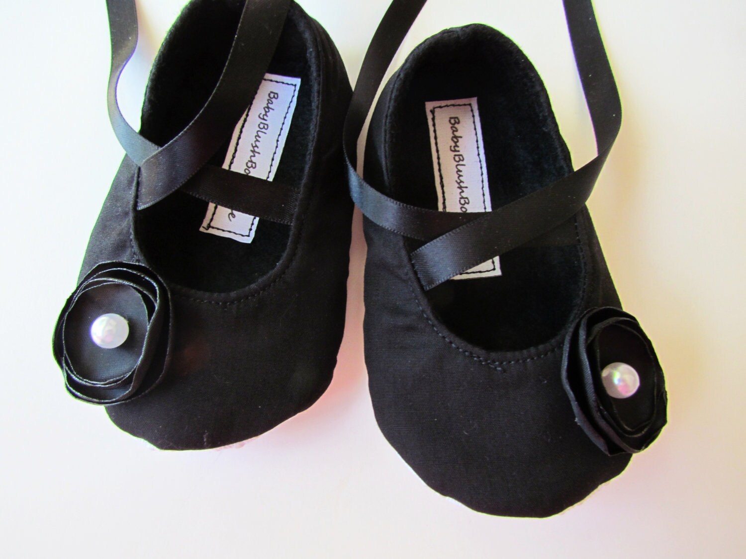 All Black Infant Ballerina Slippers  Soft Baby Dress Shoes, Newborn Photo Prop