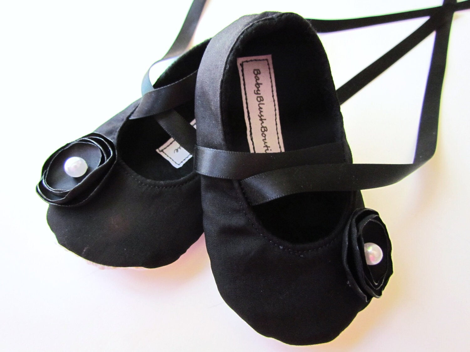 All Black Infant Ballerina Slippers  Soft Baby Dress Shoes, Newborn Photo Prop