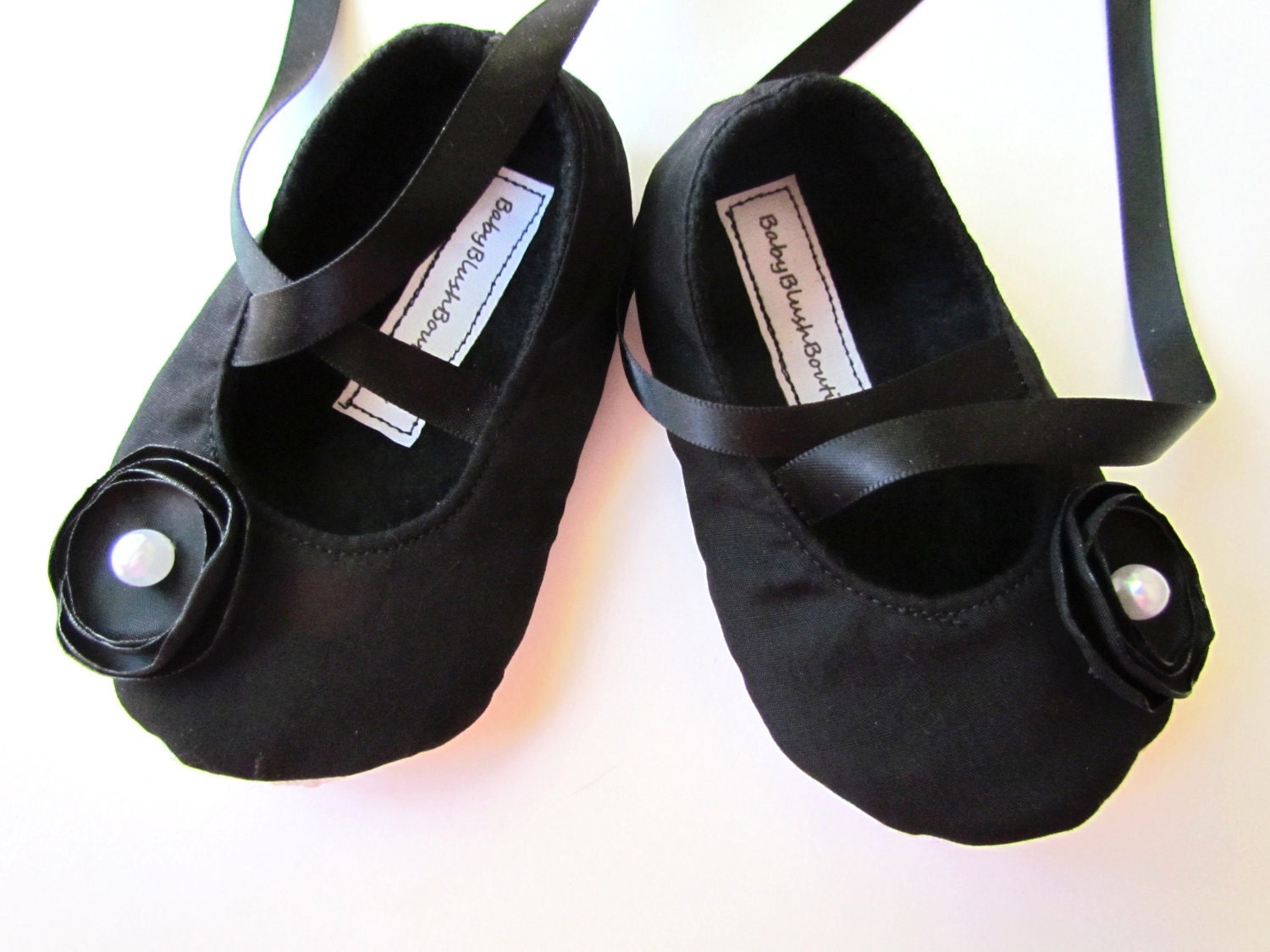 All Black Infant Ballerina Slippers  Soft Baby Dress Shoes, Newborn Photo Prop