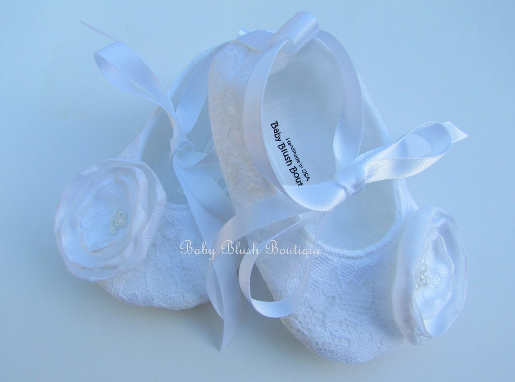 White Lace Baby Shoes Vintage Infant Ballerina Slippers Christening Baptism Baby Girl Dress Shoes Newborn Photo Outfit Gift