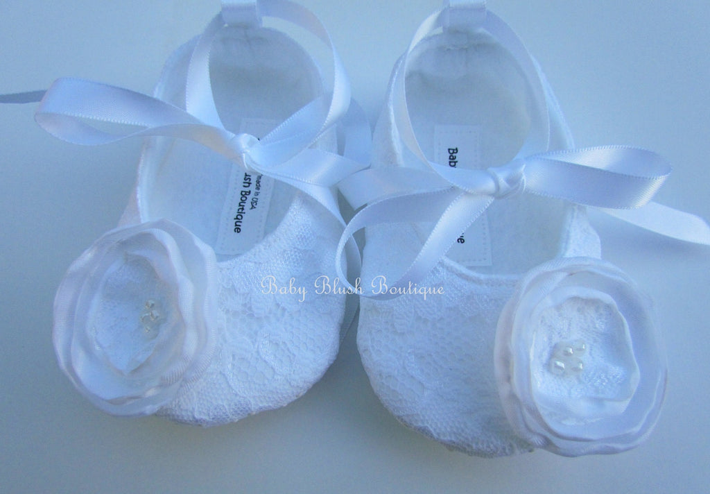 White Lace Baby Shoes Vintage Infant Ballerina Slippers Christening Baptism Baby Girl Dress Shoes Newborn Photo Outfit Gift