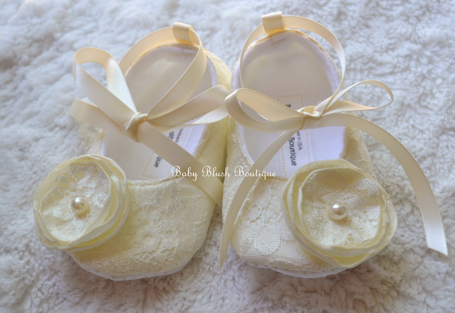 Ivory Lace Baby Shoes: Elegant Christening Ballerina Slippers for Special Occasions