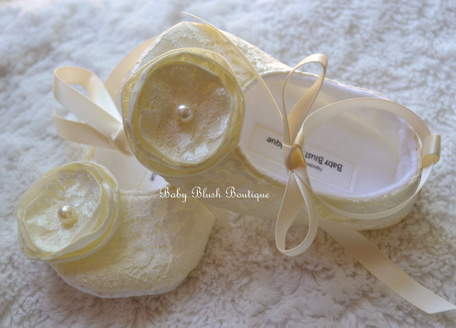 Ivory Lace Baby Shoes: Elegant Christening Ballerina Slippers for Special Occasions