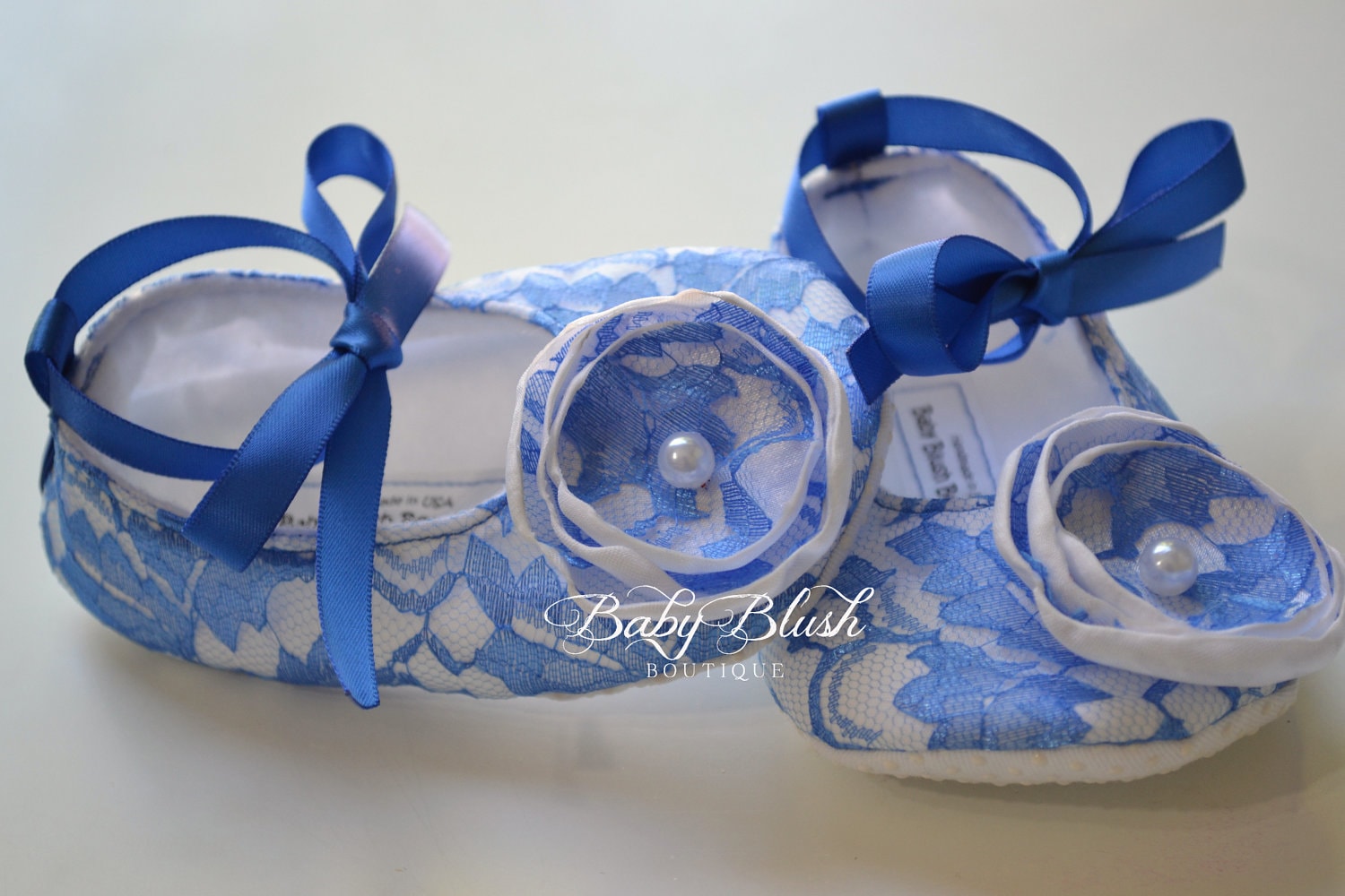 Royal Blue Lace Baby Shoes: Vintage Infant Ballerina Slippers for Photo Shoots