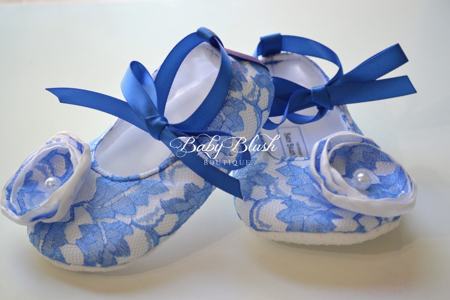 Royal Blue Lace Baby Shoes: Vintage Infant Ballerina Slippers for Photo Shoots