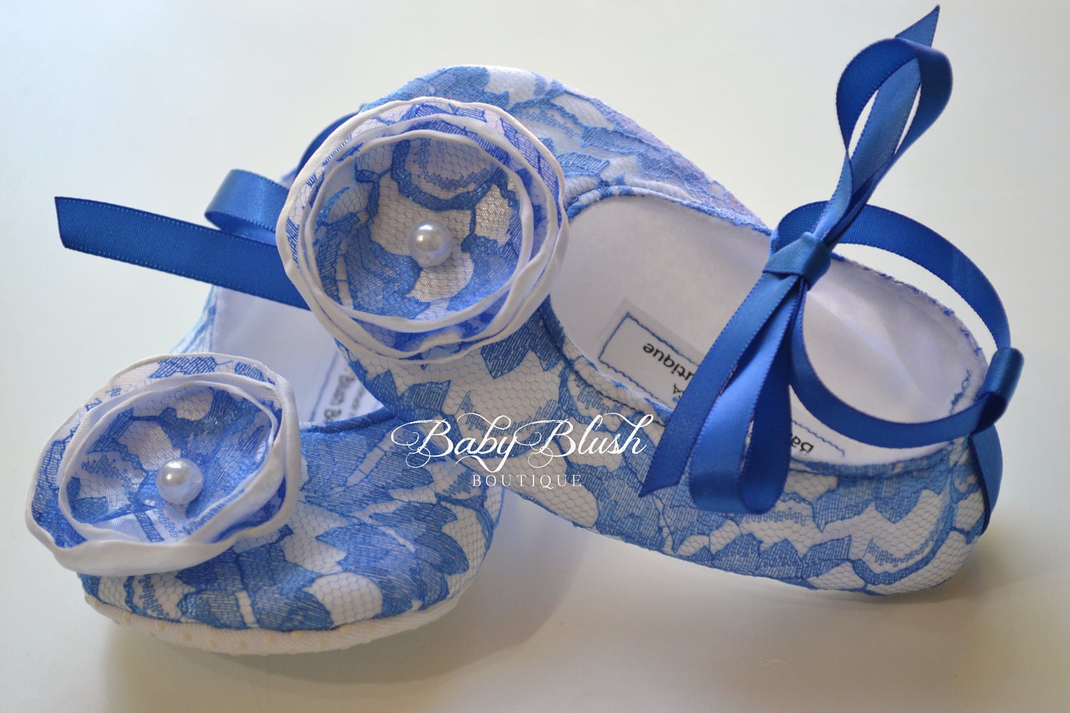 Royal Blue Lace Baby Shoes: Vintage Infant Ballerina Slippers for Photo Shoots
