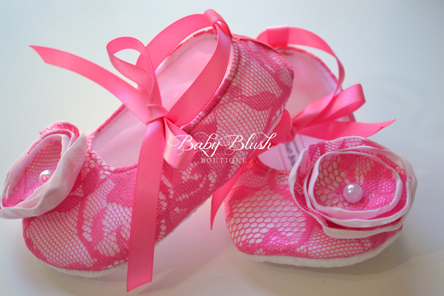 Hot Pink Lace Baby Shoes White Vintage Infant Ballerina Slippers Baby Girl Dress Shoes Birthday Outfit Baby Shower Gift Boutique Shoes