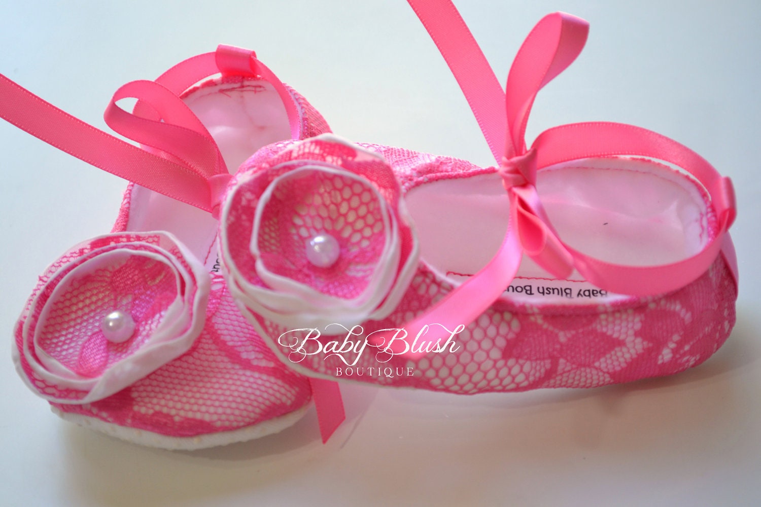 Hot Pink Lace Baby Shoes White Vintage Infant Ballerina Slippers Baby Girl Dress Shoes Birthday Outfit Baby Shower Gift Boutique Shoes