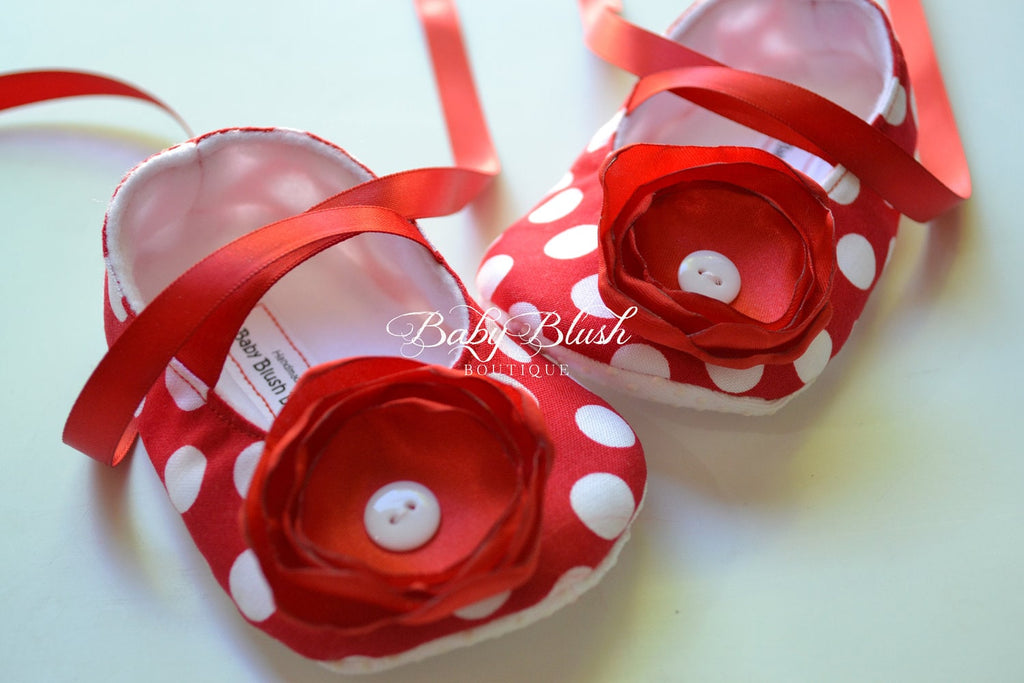 Red with White Dots Baby Shoes Baby Ballerina Slipper