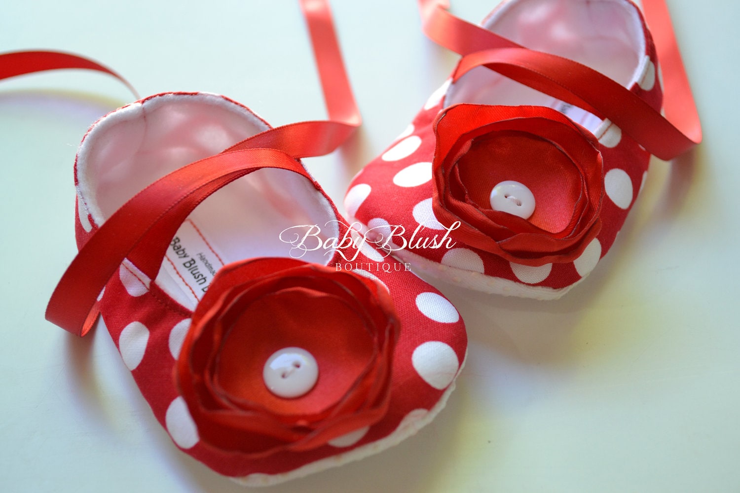 Red with White Dots Baby Shoes Baby Ballerina Slipper