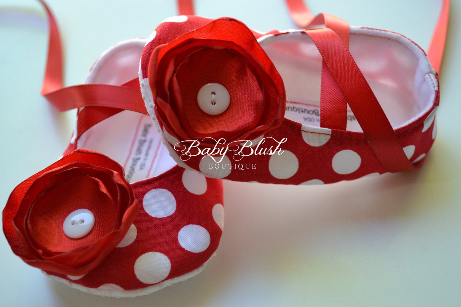 Red with White Dots Baby Shoes Baby Ballerina Slipper