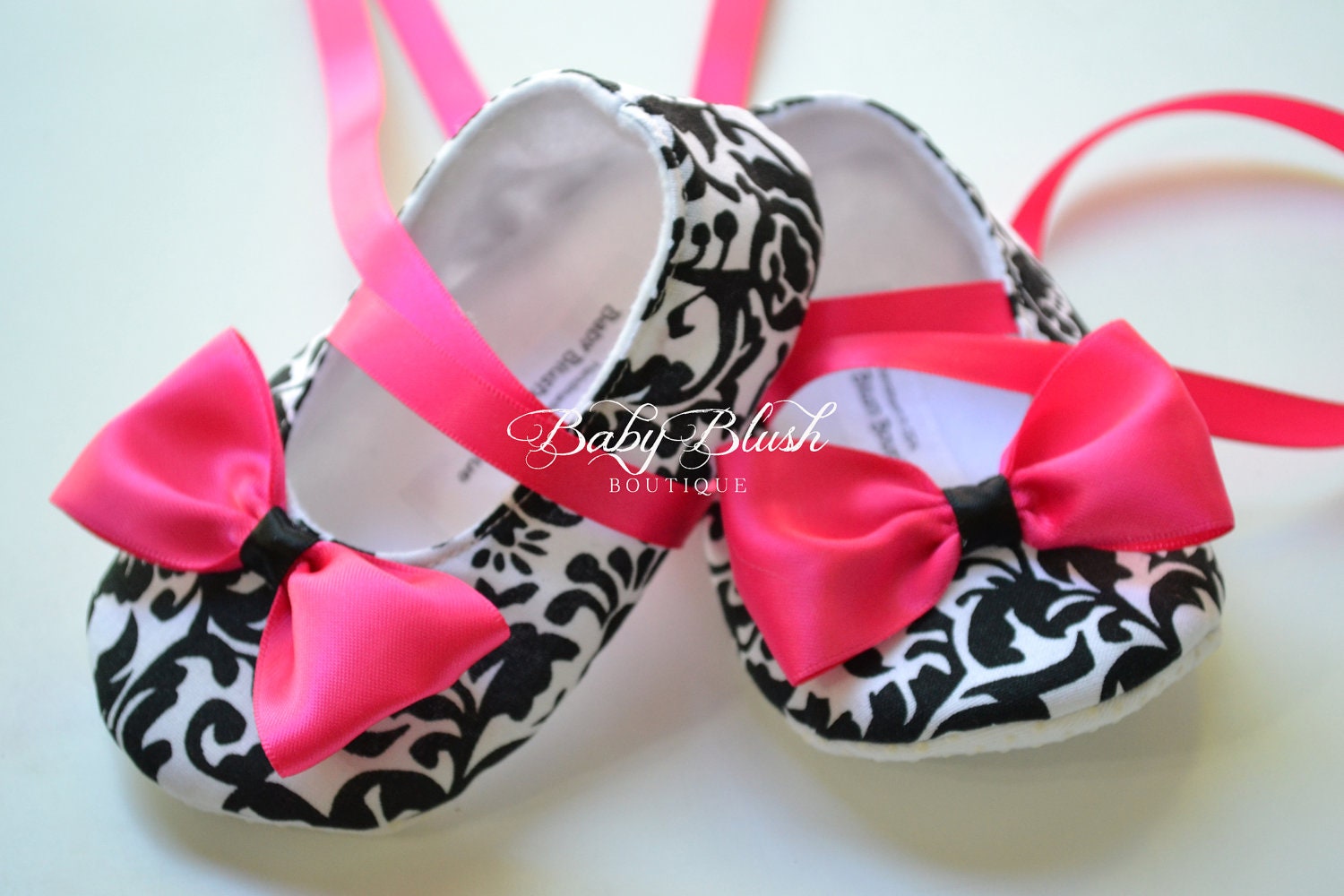 Black White Damask Baby Ballerina Slippers  Elegant Infant Dress Shoes, Photo Outfit