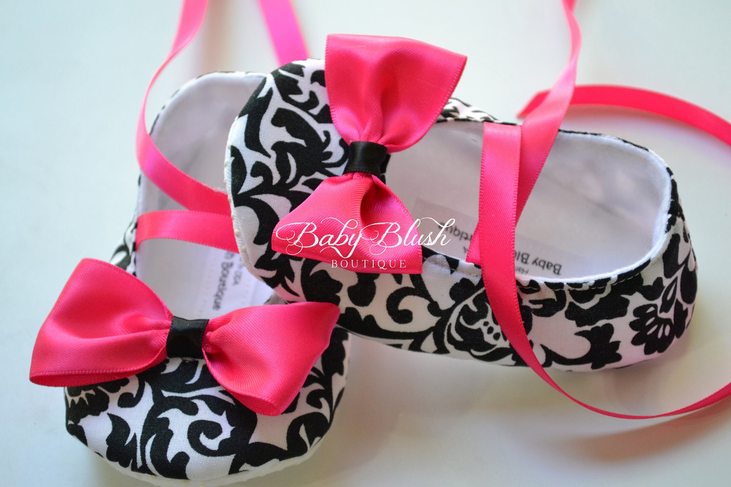 Black White Damask Baby Ballerina Slippers  Elegant Infant Dress Shoes, Photo Outfit