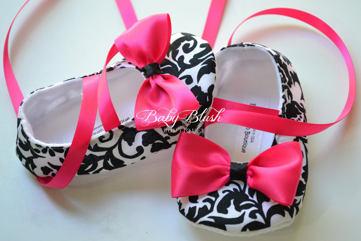 Black White Damask Baby Ballerina Slippers  Elegant Infant Dress Shoes, Photo Outfit