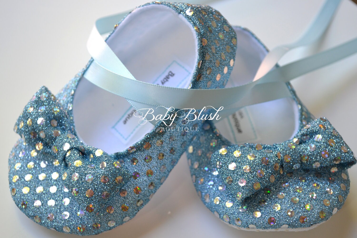 Light Blue Sequin Baby Shoes Infant Ballerina Slippers Sparkle Baby Boy Girl Dress Shoes Newborn Photo Baby Shower Gift Boutique Shoes
