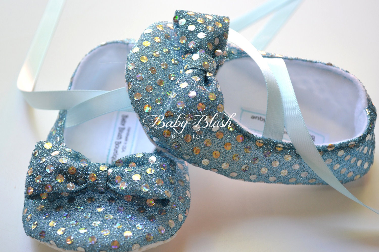 Light Blue Sequin Baby Shoes Infant Ballerina Slippers Sparkle Baby Boy Girl Dress Shoes Newborn Photo Baby Shower Gift Boutique Shoes