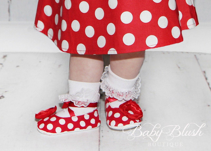 Red with White Dots Baby Shoes Baby Ballerina Slipper
