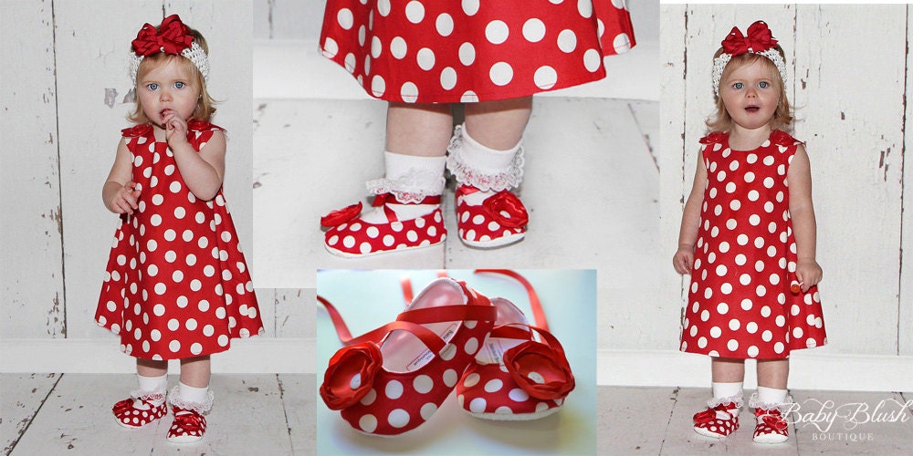 Red with White Dots Baby Shoes Baby Ballerina Slipper