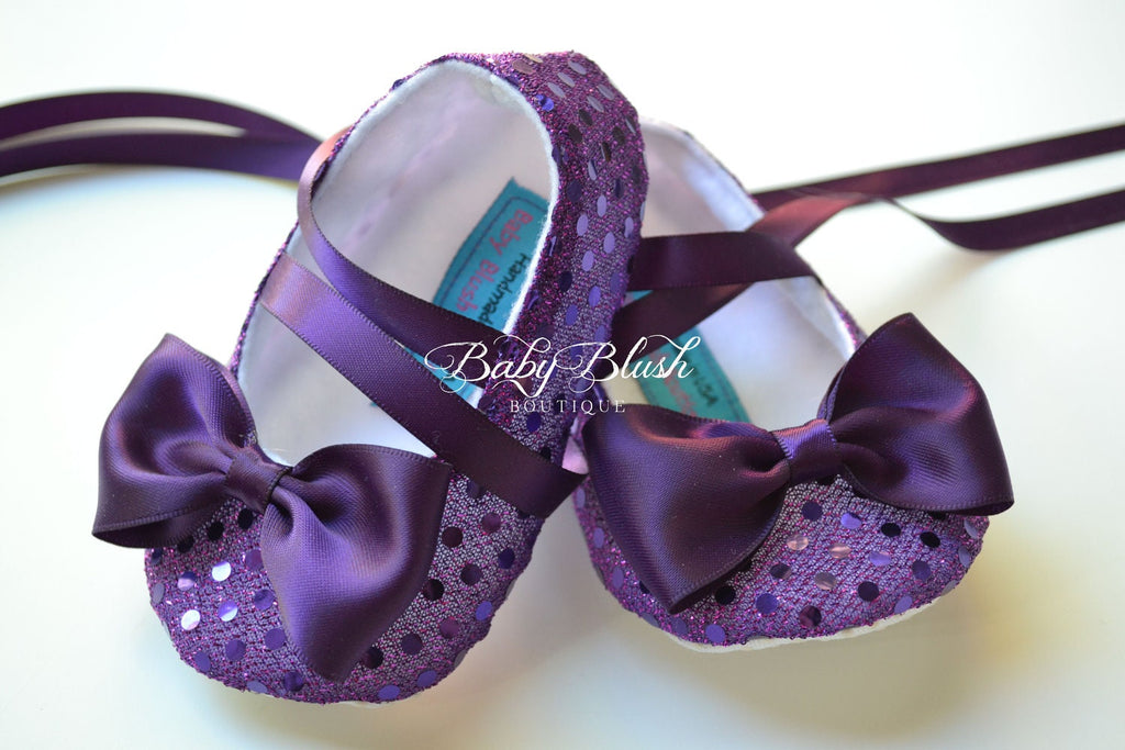 Purple Sequin Baby Shoes: Sparkle Infant Ballerina Slippers for Special Occasions
