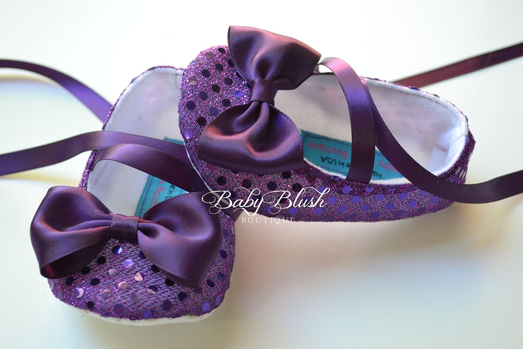 Purple Sequin Baby Shoes: Sparkle Infant Ballerina Slippers for Special Occasions