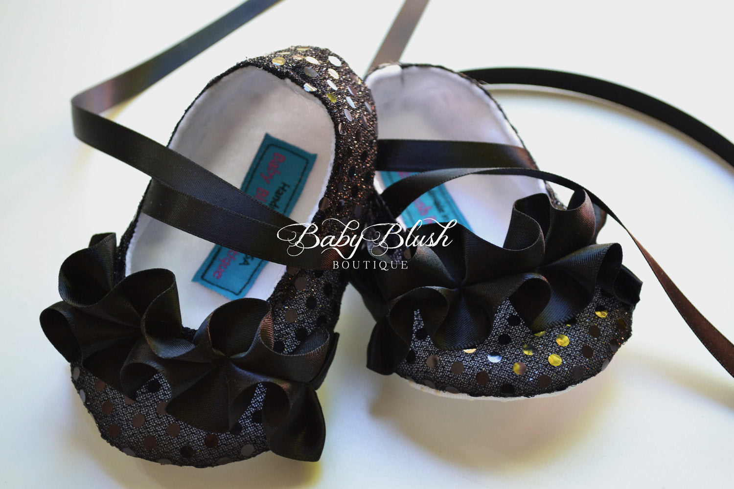 Black Sequin Baby Ballerina Slippers  Sparkle Infant Dress Shoes, Holiday Outfit, Photo Prop