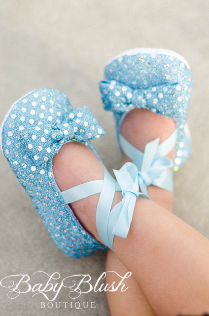 Light Blue Sequin Baby Shoes Infant Ballerina Slippers Sparkle Baby Boy Girl Dress Shoes Newborn Photo Baby Shower Gift Boutique Shoes