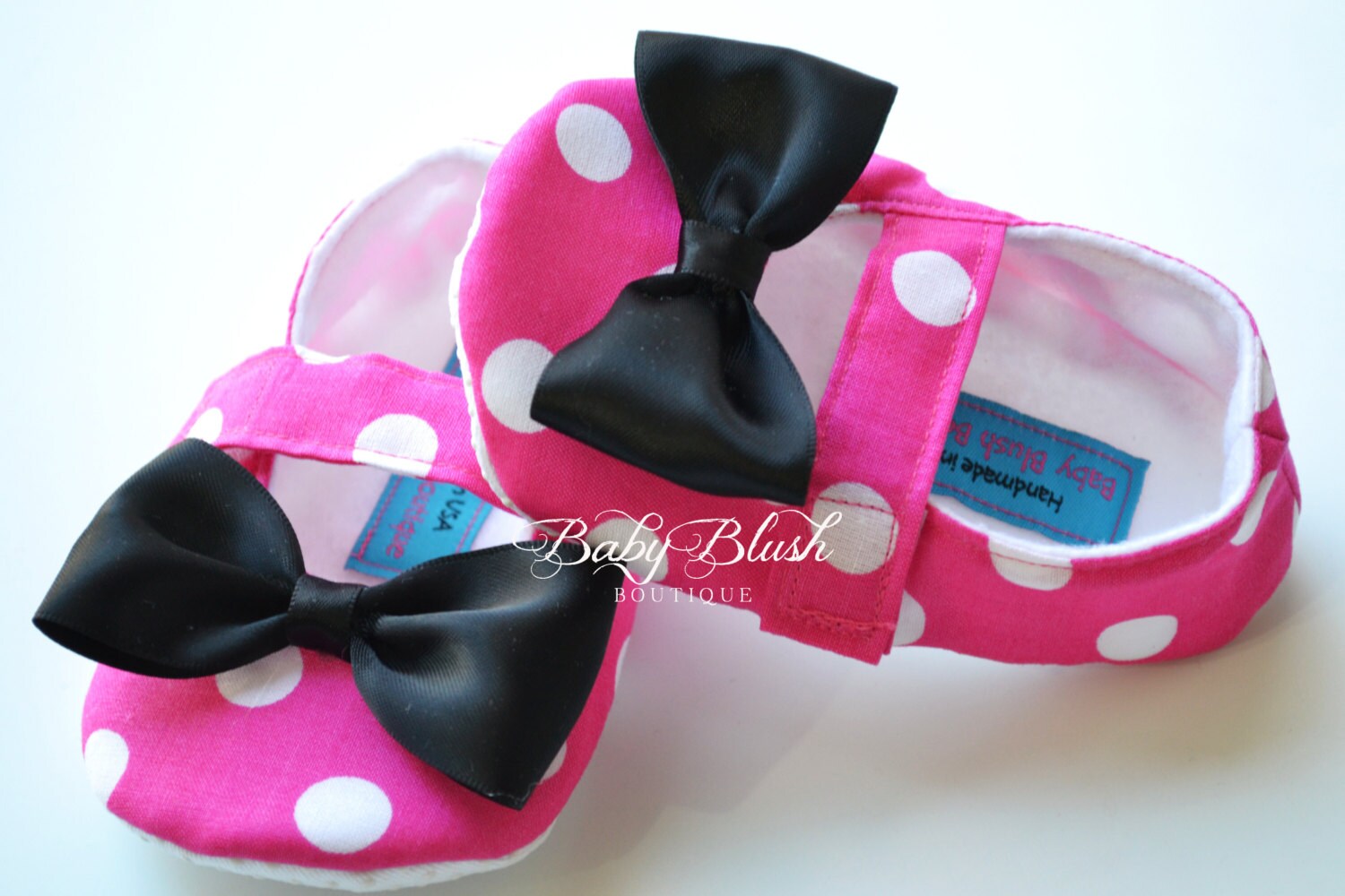 Minnie Inspired Pink Baby Shoes Infant Girl Ballerina Slippers Polka Dot Bow Baby Shoes First Birthday Outfit Baby Shower Gift