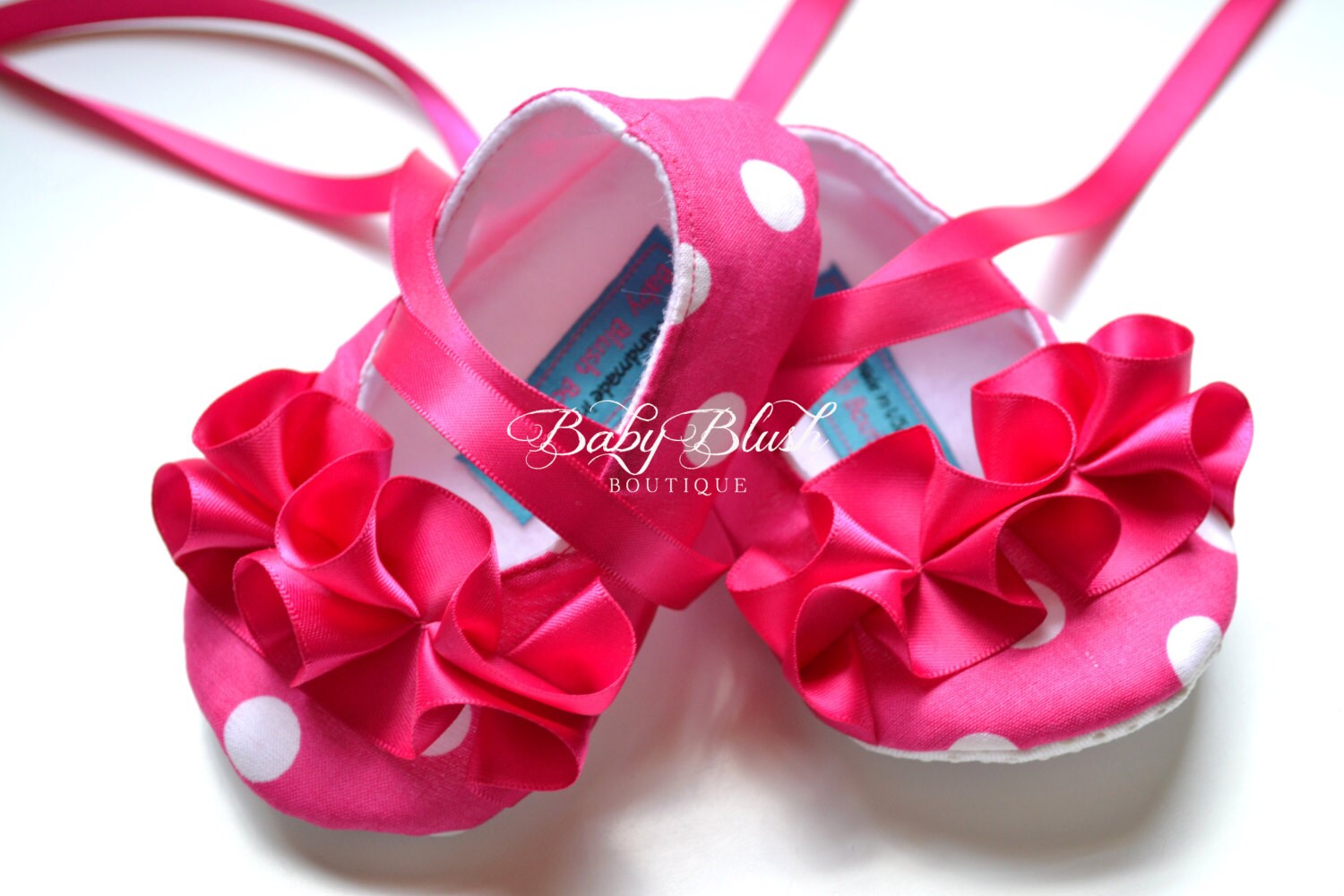 Hot Pink Polka Dot Baby Ballerina Slippers  Infant Girl First Birthday Shoes