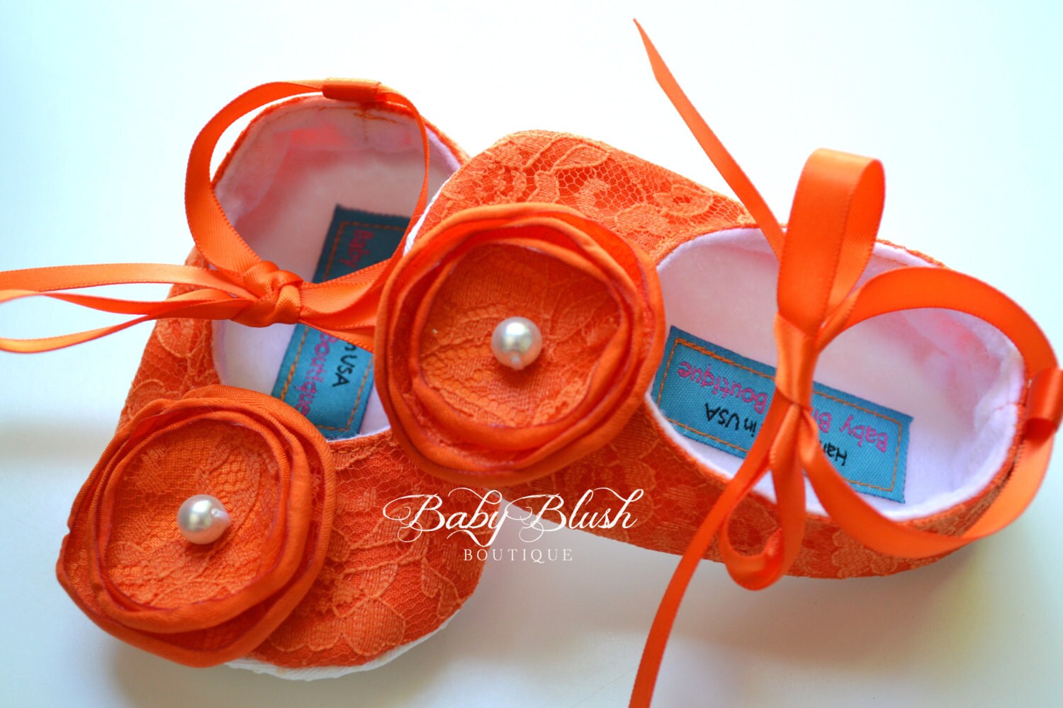 Orange Lace Baby Shoes: Infant Ballerina Slippers for Fall Outfits, Photo Shoots