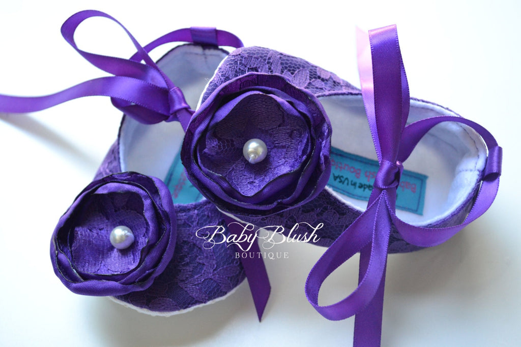Purple Lace Baby Shoes Vintage Infant Ballerina Slippers Baby Girl Dress Shoes Photo Outfit Baby Shower Gift Boutique Shoes