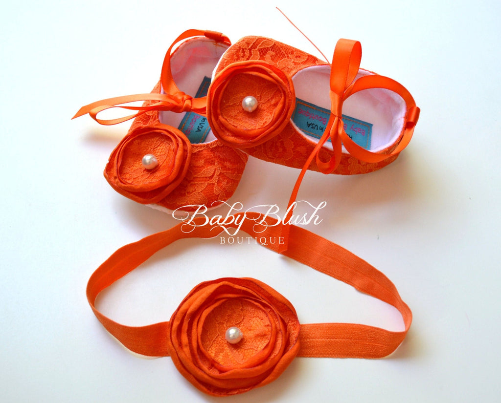 Orange Baby Shoes Lace Infant Ballerina Slippers Bright Baby Girl Shoes Fall Baby Outfit Newborn Photo Outfit Baby Shower Gift