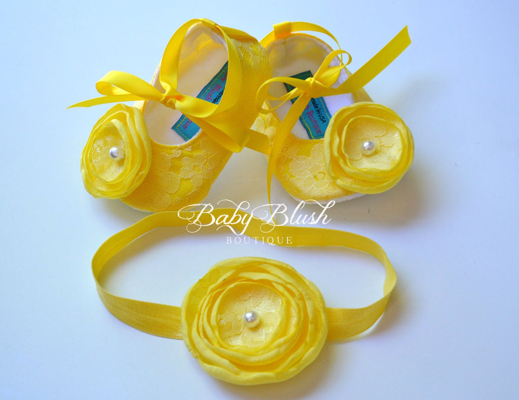 Yellow Lace Ballerina Baby Slippers  Newborn Spring Outfit, Photo Prop