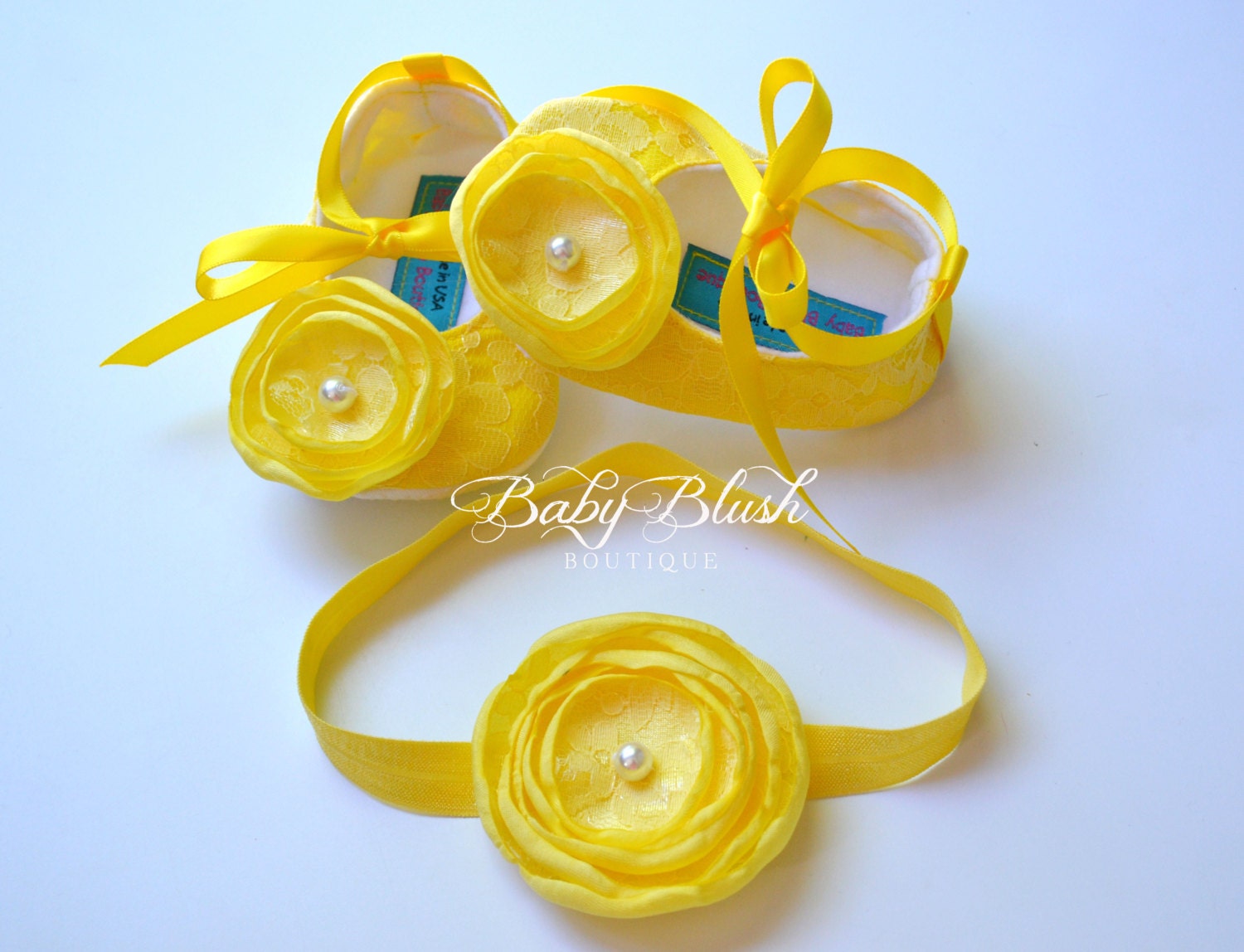 Yellow Lace Ballerina Baby Slippers  Newborn Spring Outfit, Photo Prop