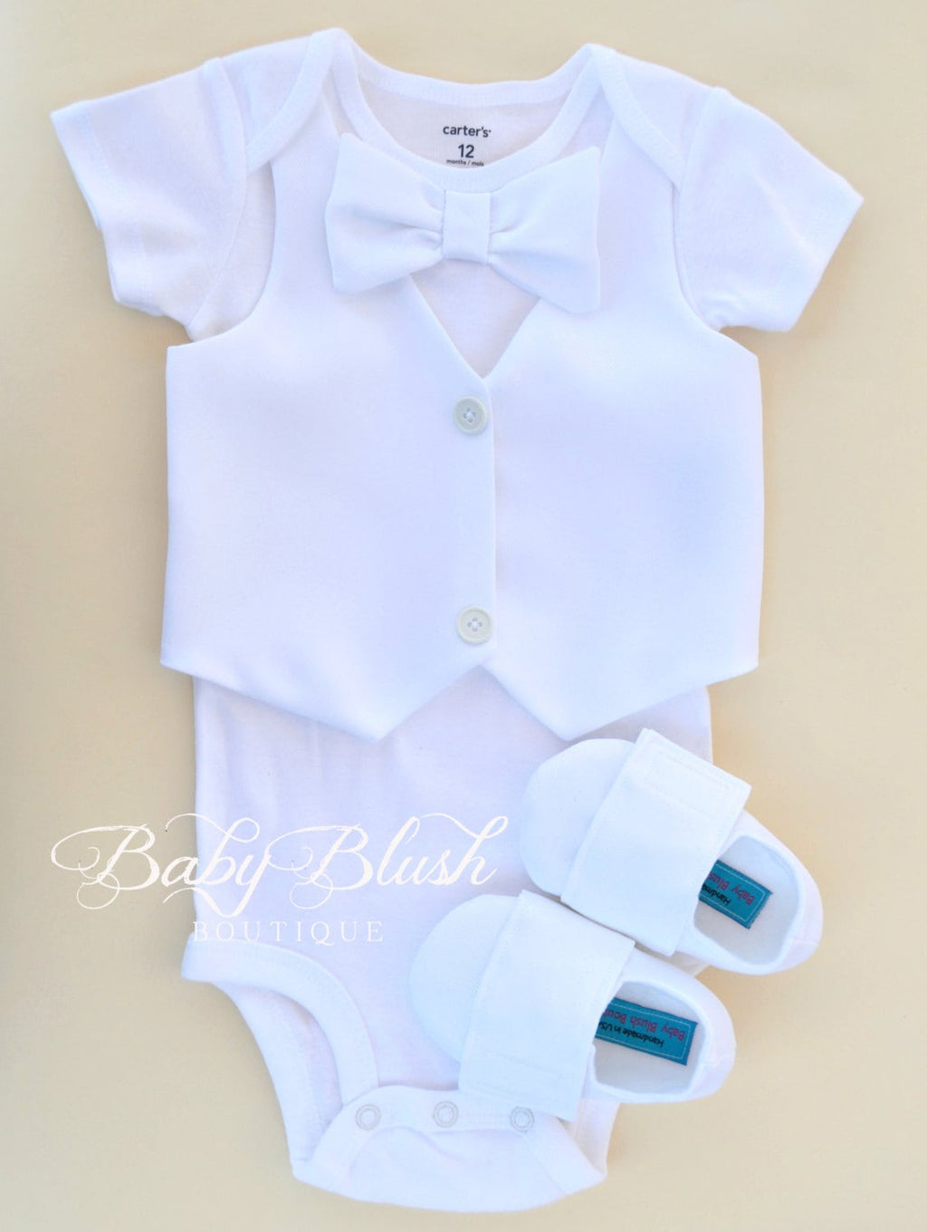 White Baby Boy Vest Bow Tie Outfit  Party Outfit  Newborn Photo Suit