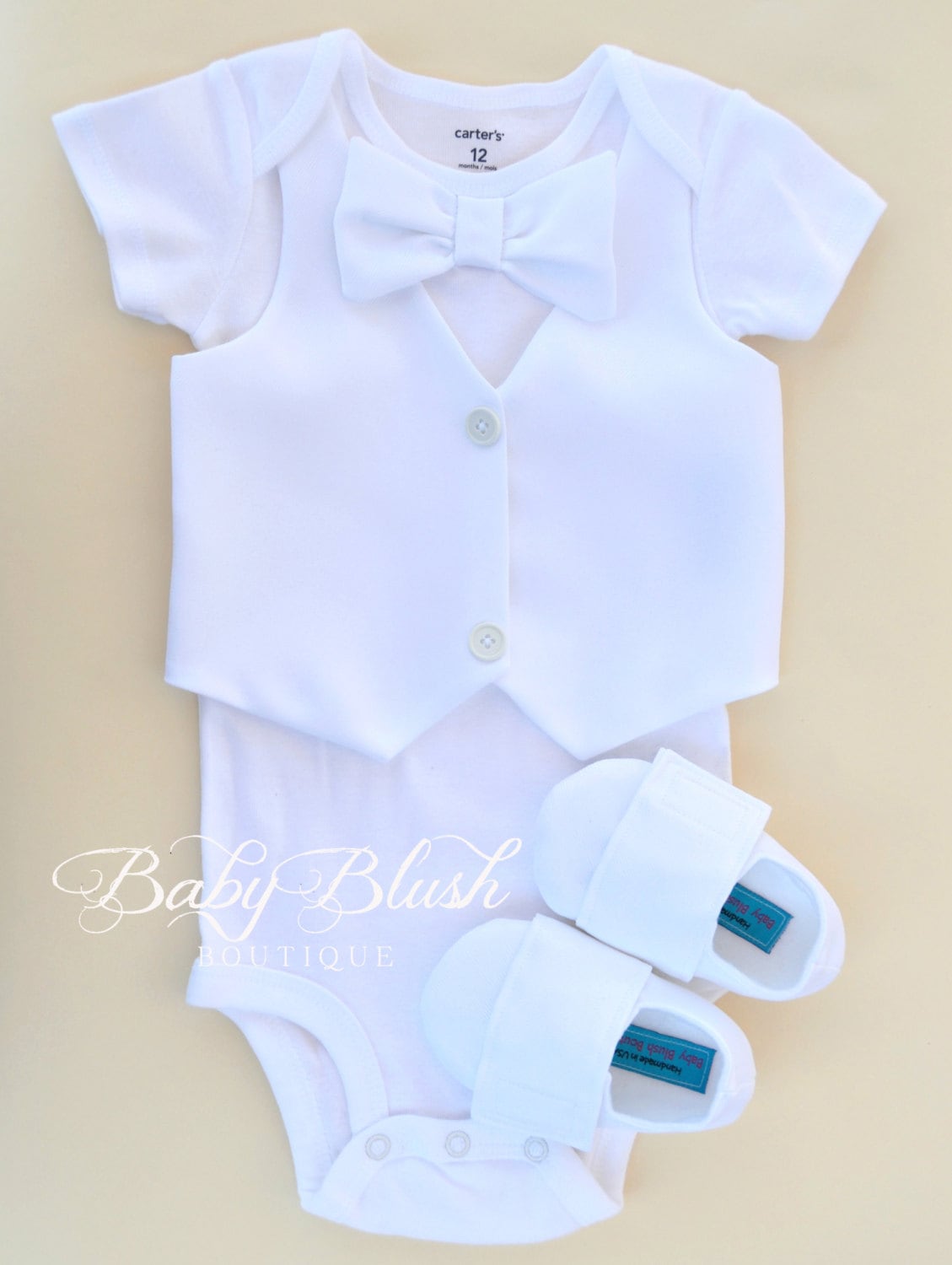 All White Baby Boy Outfit Vest Bow Tie Newborn Coming Home Outfit Christening Baptism Baby Suit Photo Outfit Baby Shower Gift
