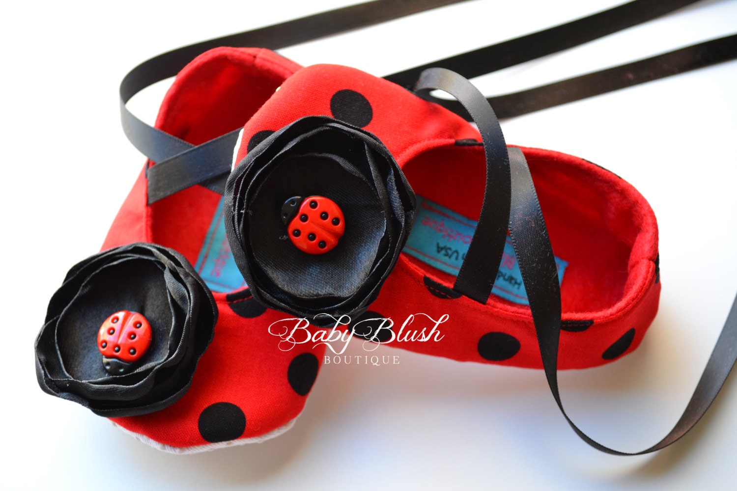 Ladybug Baby Shoes Red Black Polka Dot Infant Girl Ballerina Slippers Bug Theme Baby Outfit First Birthday Shoes Baby Shower Gift
