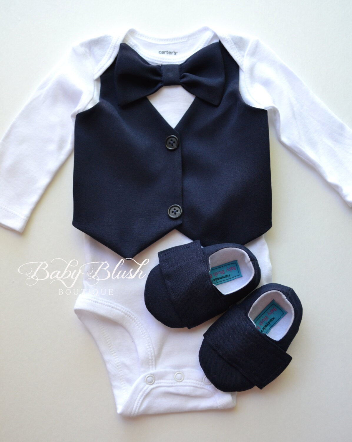 Navy Blue Baby Boy Vest Bow Tie Outfit  Formal Wedding Photo Birthday Clothes