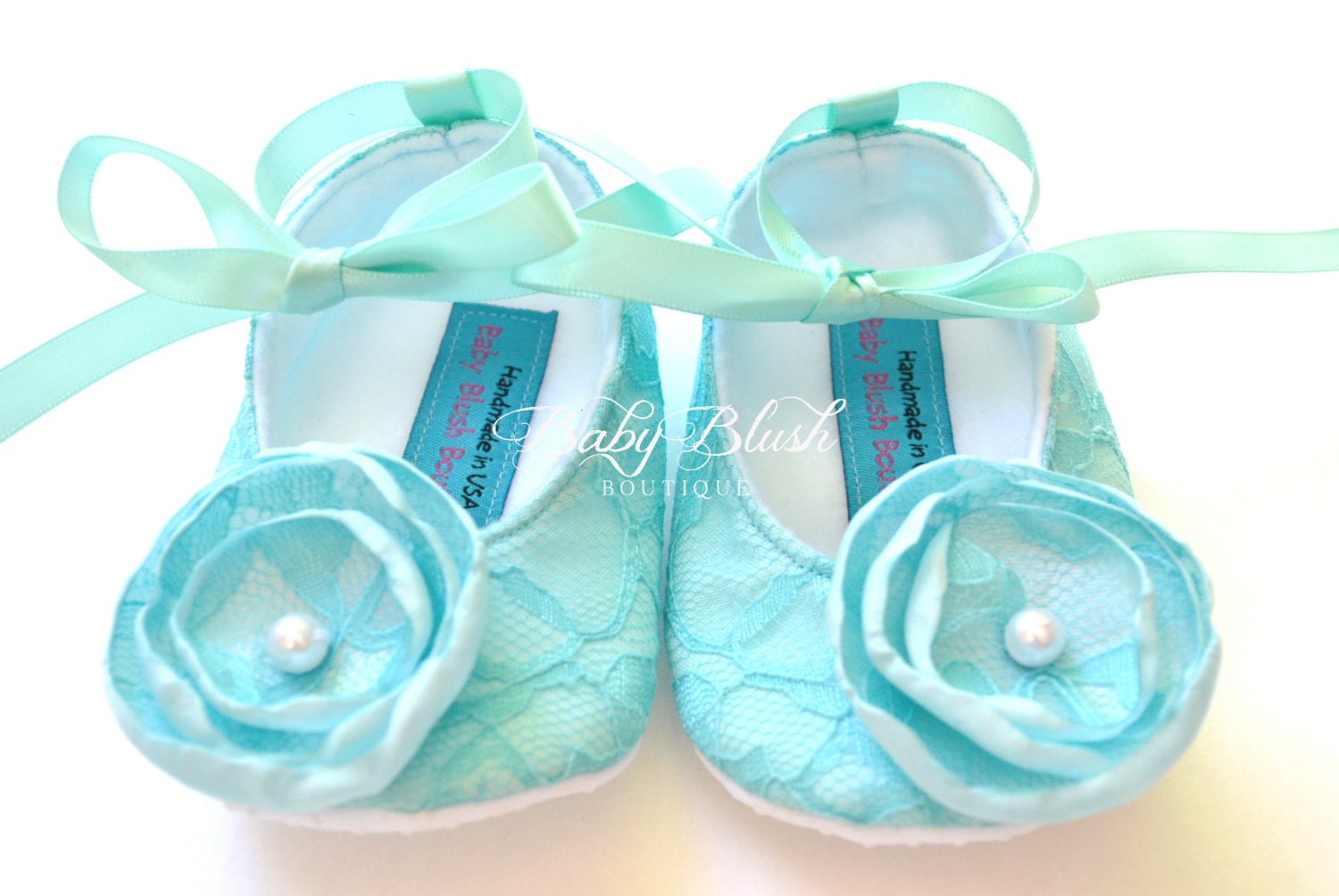 Aqua Lace Ballerina Baby Shoes: Soft Infant Slippers, Photo Outfit, Baby Shower Boutique Style