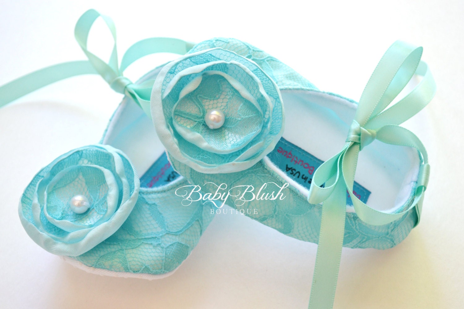 Aqua Lace Ballerina Baby Shoes: Soft Infant Slippers, Photo Outfit, Baby Shower Boutique Style
