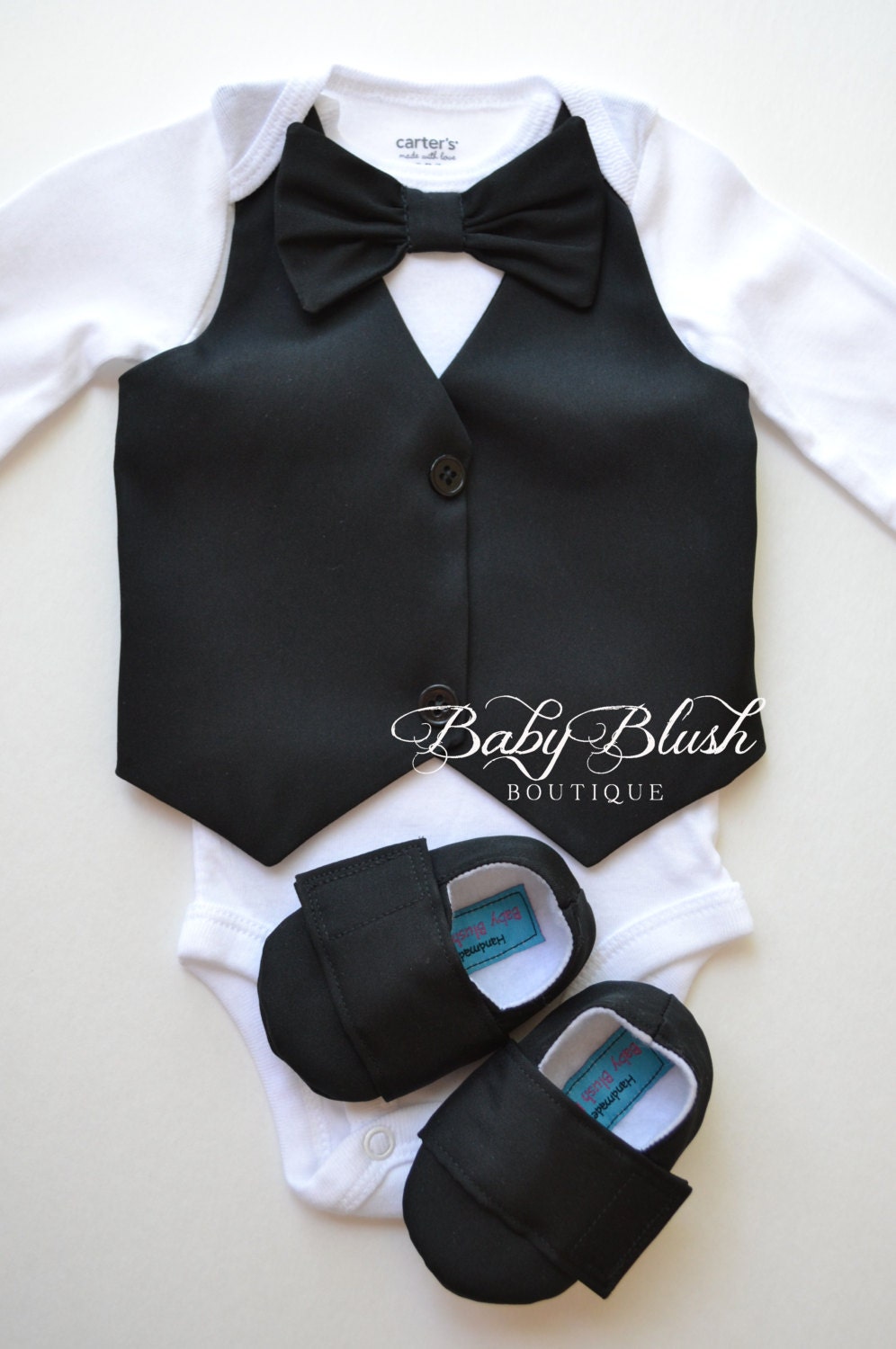 Black Baby Boy Outfit Vest Bow Tie Infant Suit Formal Baby Outfit Wedding Photo Outfit Baby Shower Gift Classic Baby Clothes