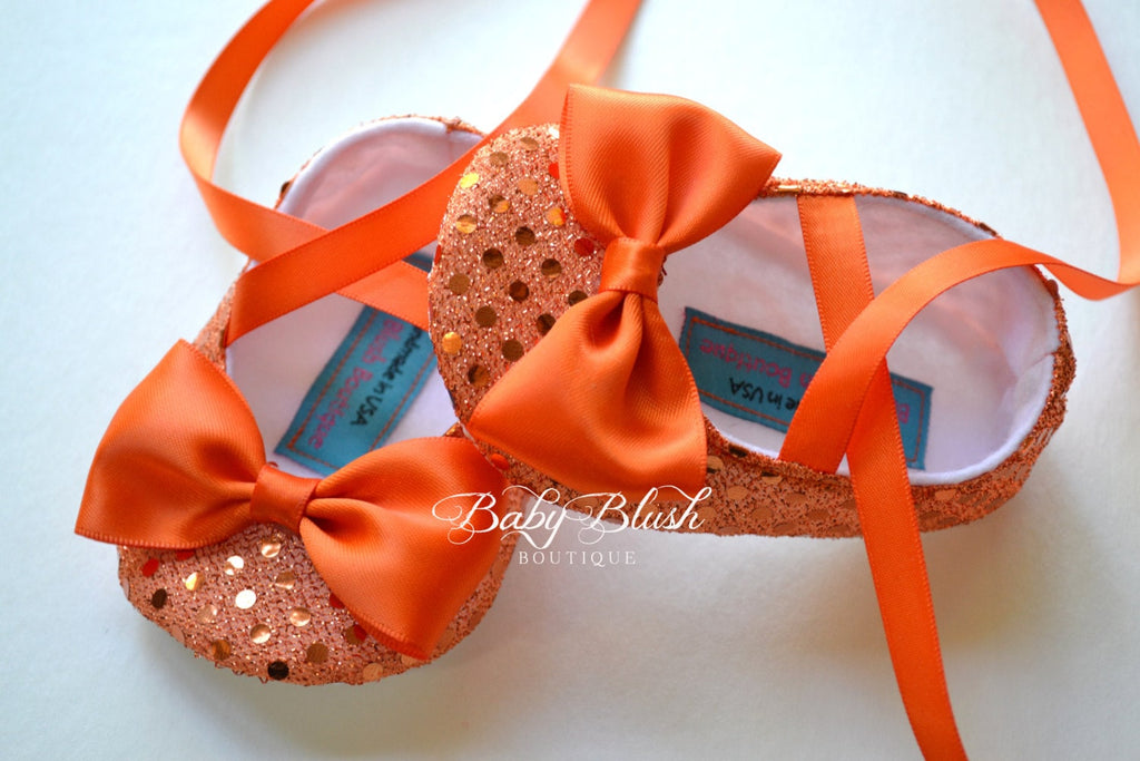 Orange Sequin Baby Shoes Sparkle Infant Ballerina Slippers Fall Baby Outfit Newborn Photo Shoes Baby Shower Gift Boutique Shoes