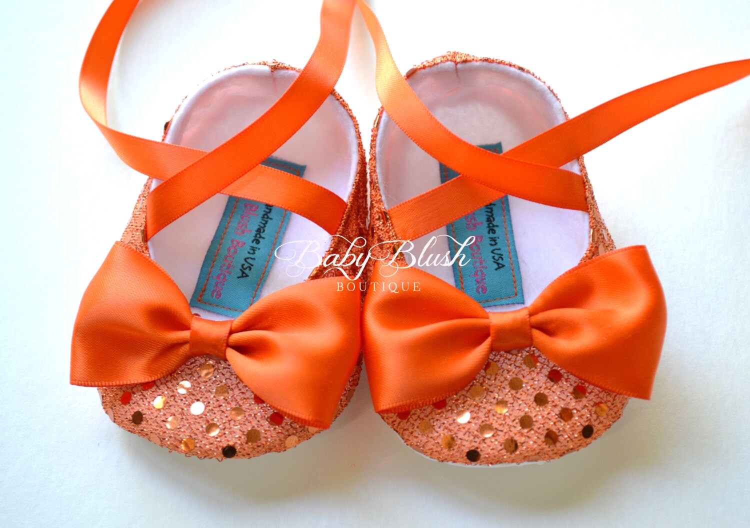 Orange Sequin Baby Shoes Sparkle Infant Ballerina Slippers Fall Baby Outfit Newborn Photo Shoes Baby Shower Gift Boutique Shoes