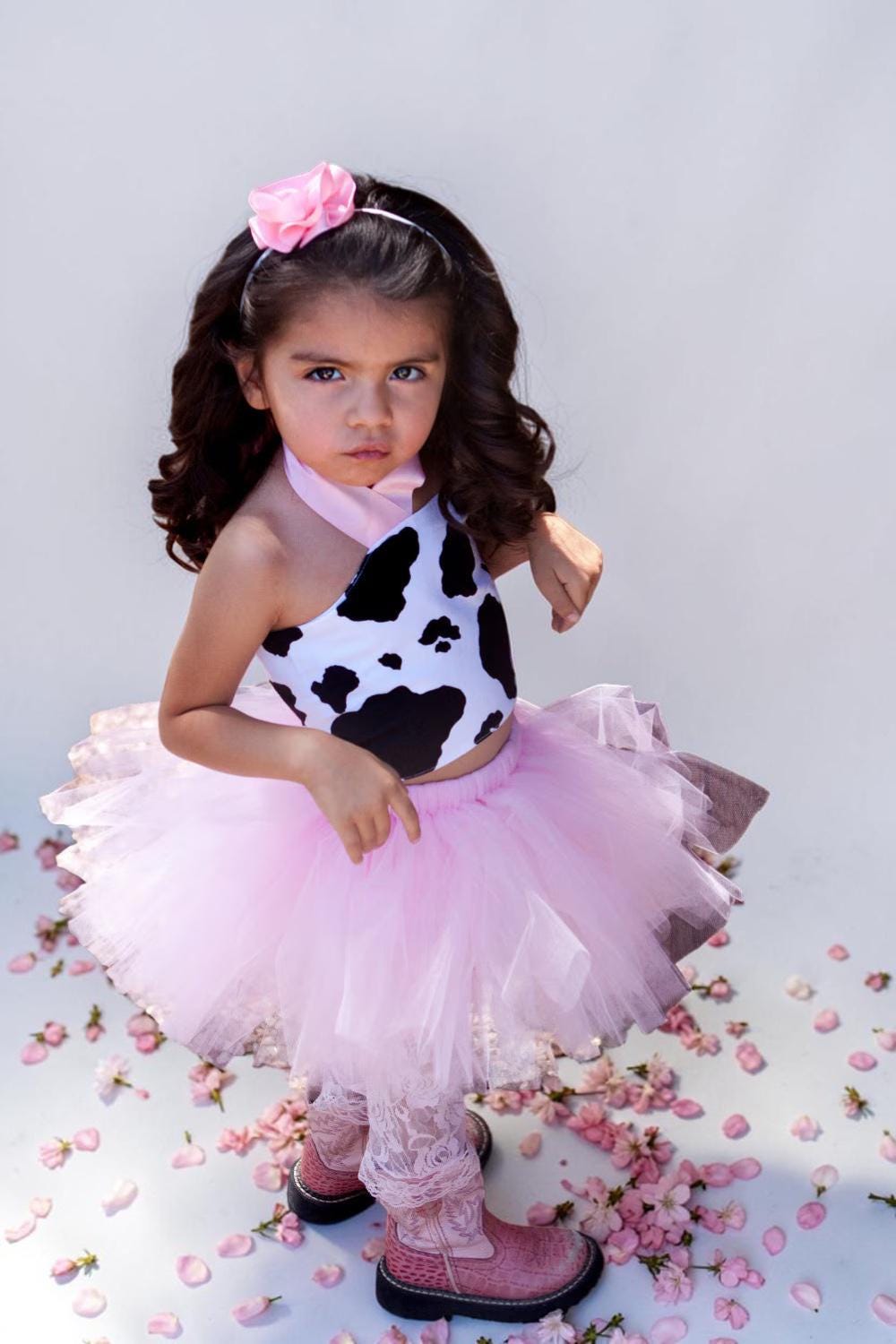 Pink Cow Tutu Baby Outfit Set Infant Girl Tutu Skirt Farm Animal Costume First Birthday Photo Outfit Baby Shower Gift Pink Boutique Set