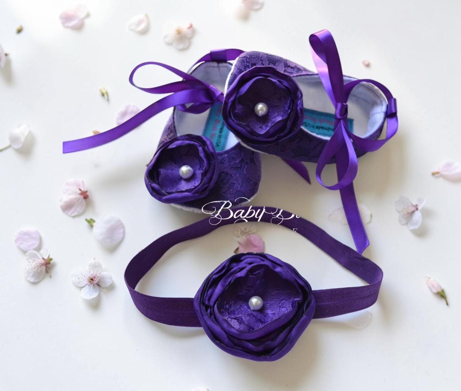Purple Lace Baby Shoes Infant Ballerina Slippers Vintage Baby Girl Shoes Newborn Photo Outfit Baby Shower Gift Soft Lace Boutique Shoes