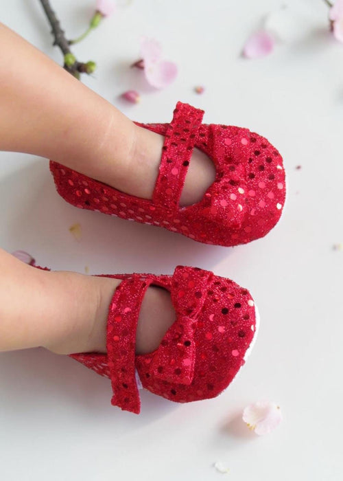 Baby Girl Ruby Slippers Soft Infant Shoes  Red Bow Toddler Ballet Flats Dress Shoes Holiday Christmas Baby Gift Boutique Shoes